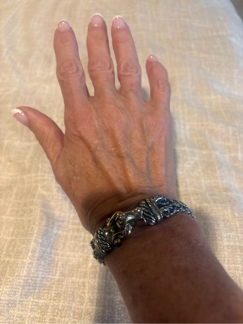 Silver Tone Braided Sculptural Link Statement Bracelet